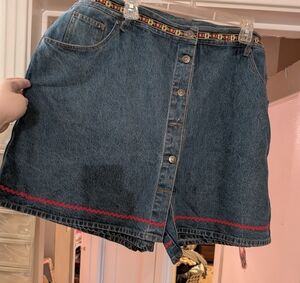 Vintage America Blue Denim Skirt with Red Accents